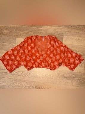 Free People Orange embroidered Patterned Semi-Sheer Blouse women’s size Medium
